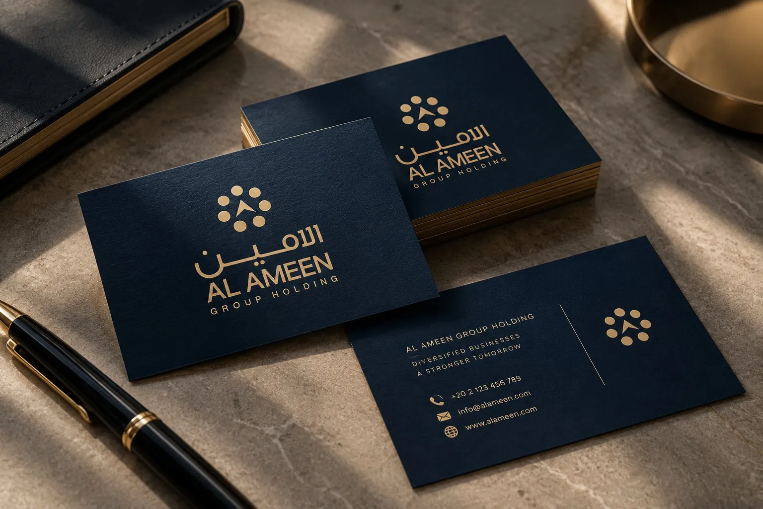 تصور تطبيق الهوية على بطاقات الأعمال